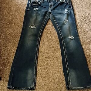 Urban Pipeline Dark Blue Distressed Women's Flare Jeans